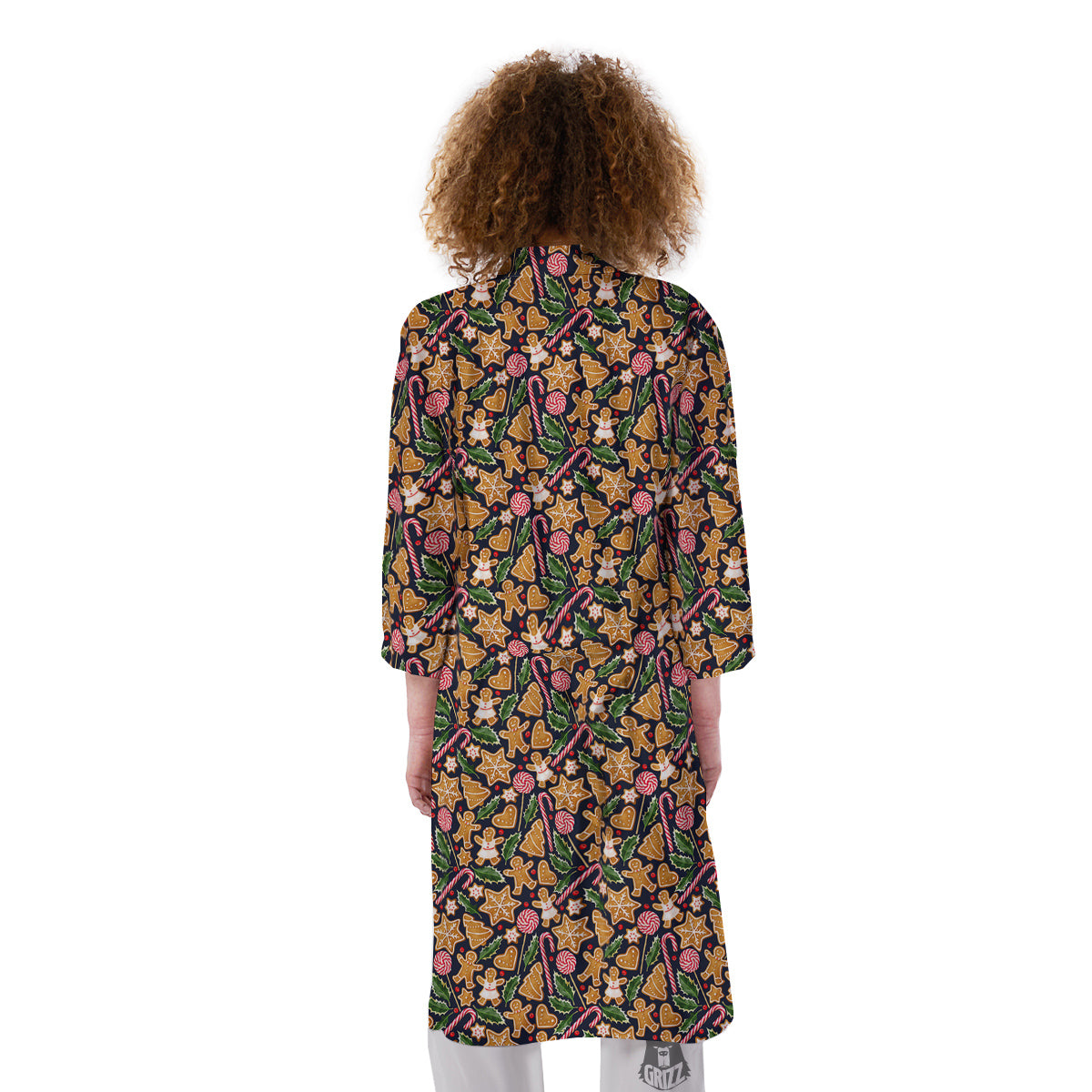 Gingerbread Cute Print Pattern Kimono-grizzshop