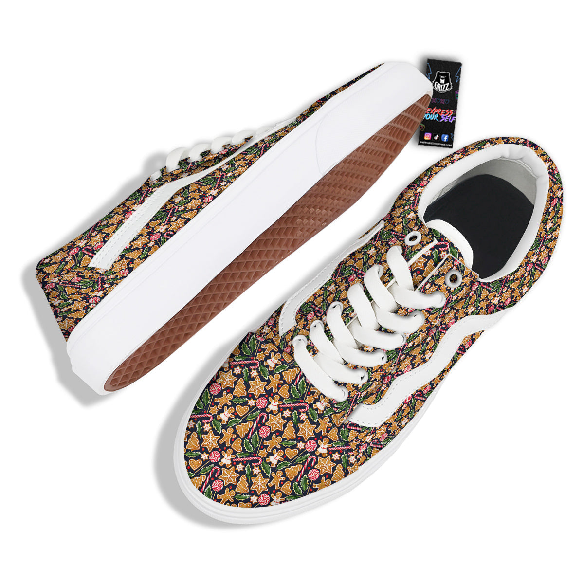 Gingerbread Cute Print Pattern Skate Shoes-grizzshop
