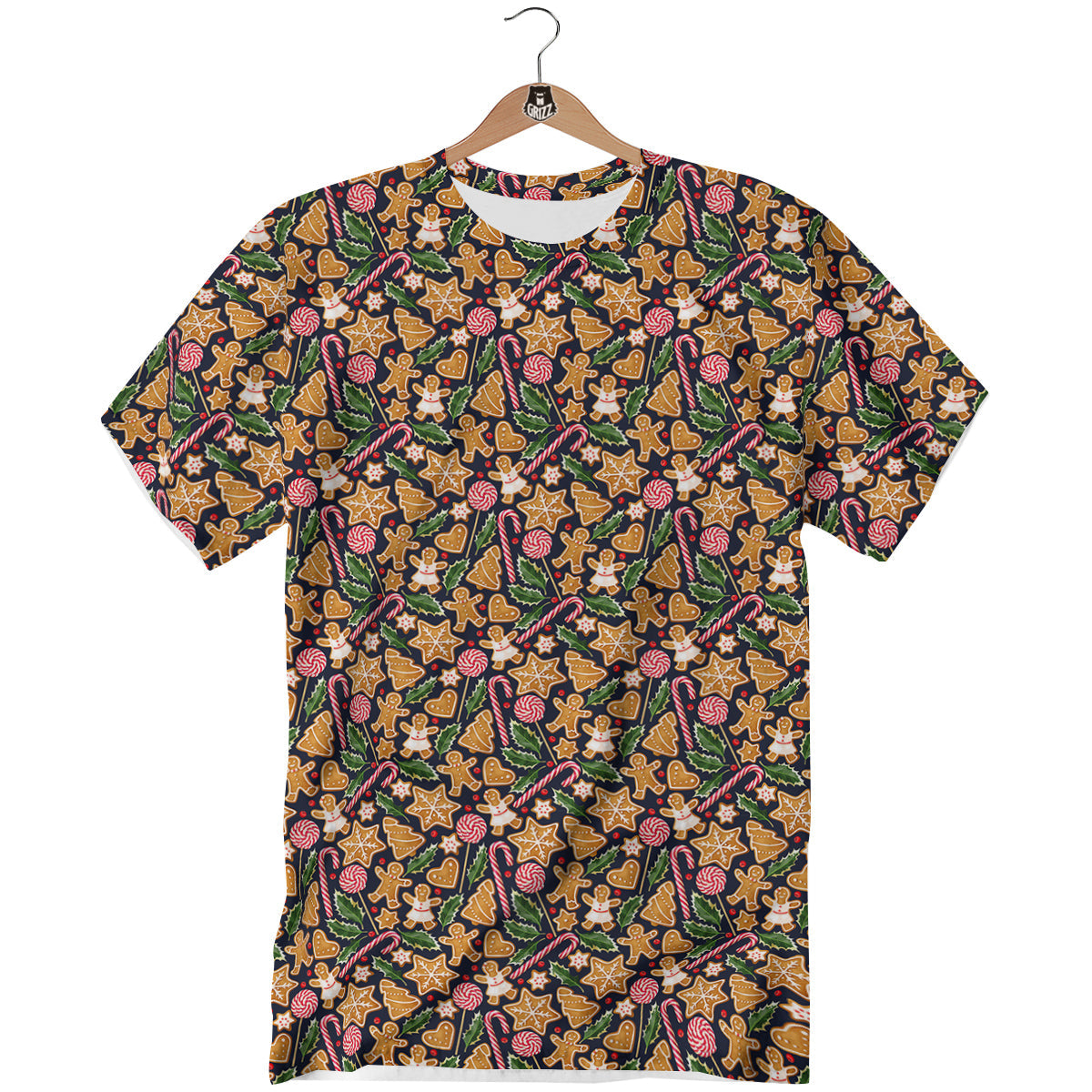 Gingerbread Cute Print Pattern T-Shirt-grizzshop