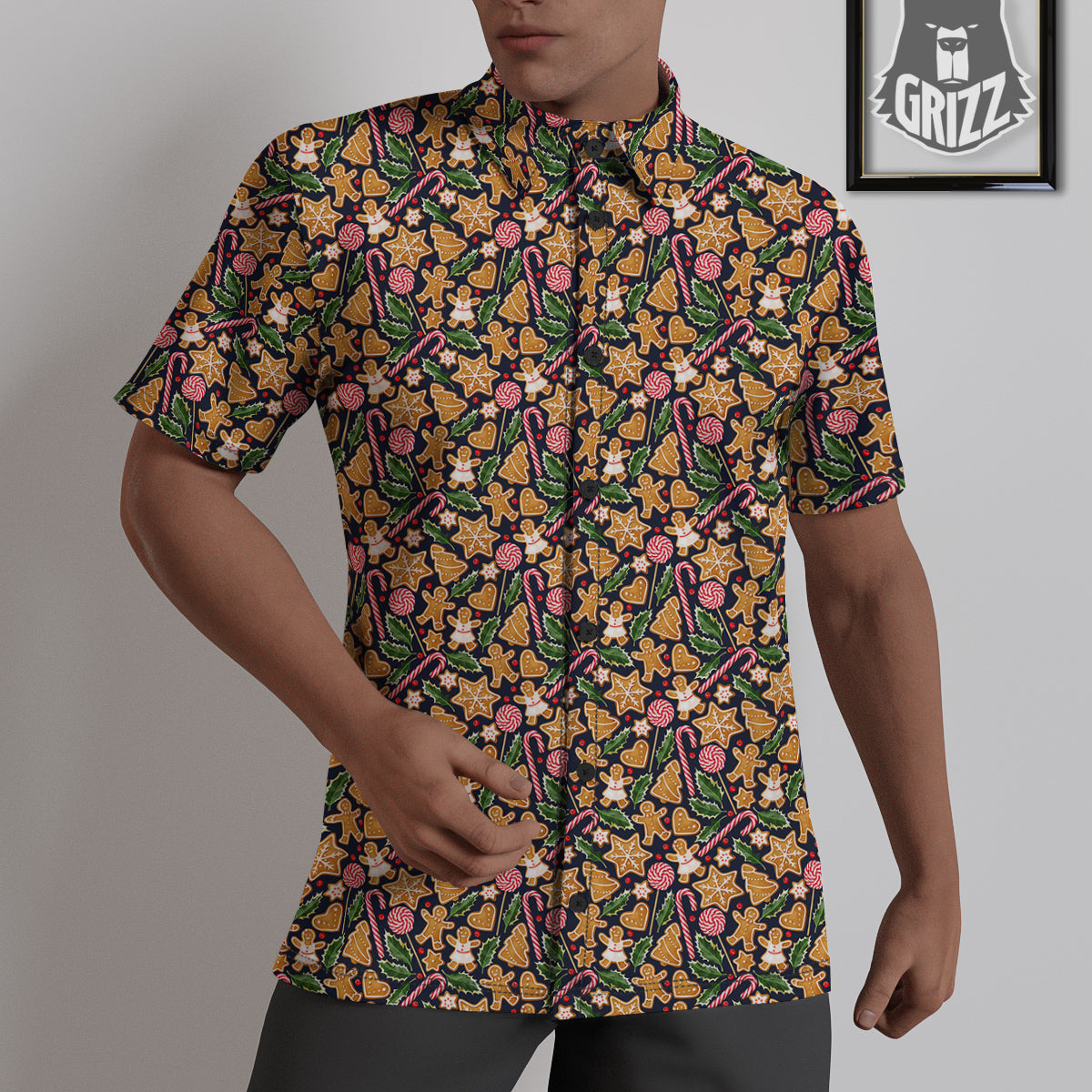Gingerbread Cute Print Pattern Untucked Shirts-grizzshop