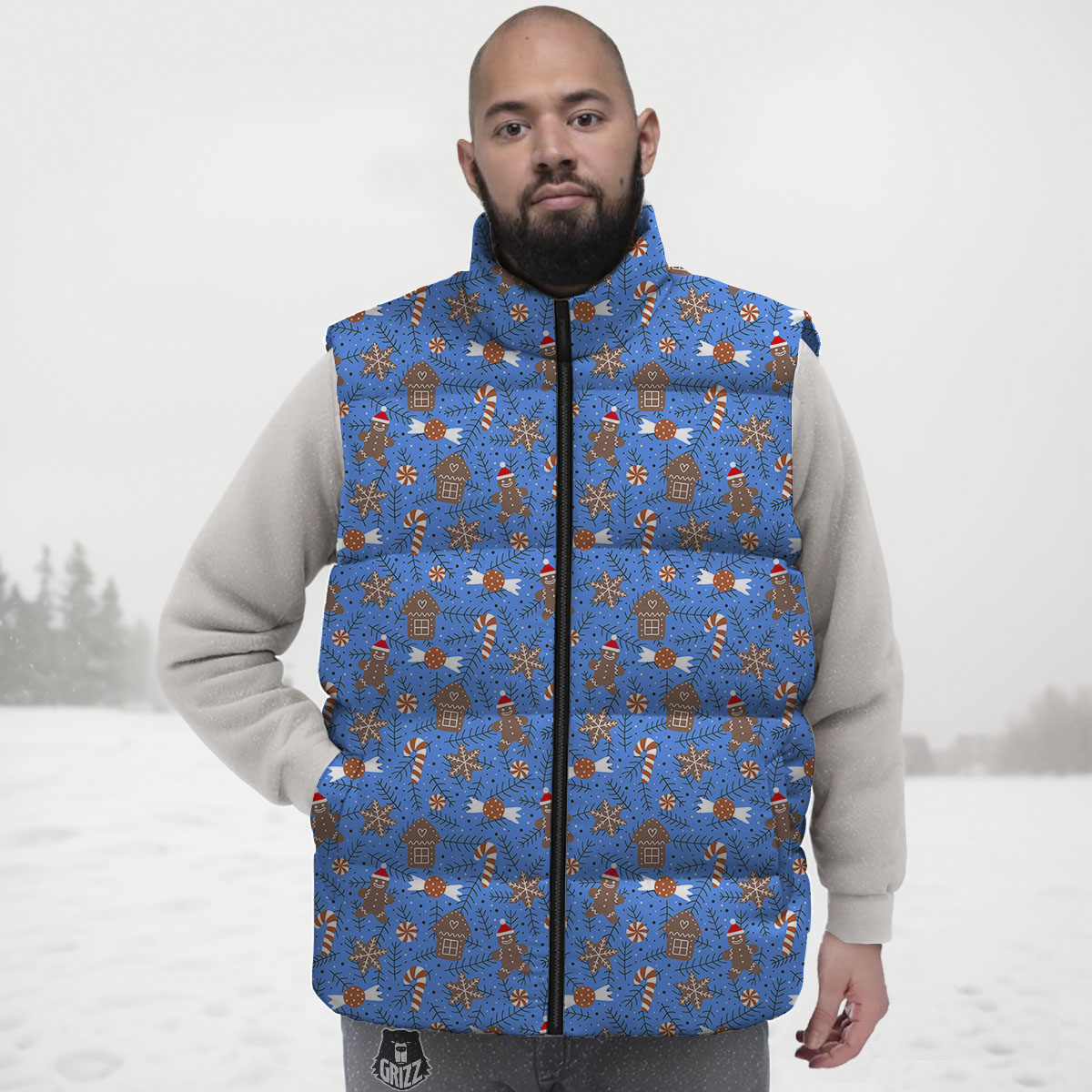 Gingerbread Man Christmas Print Pattern Down Vest-grizzshop