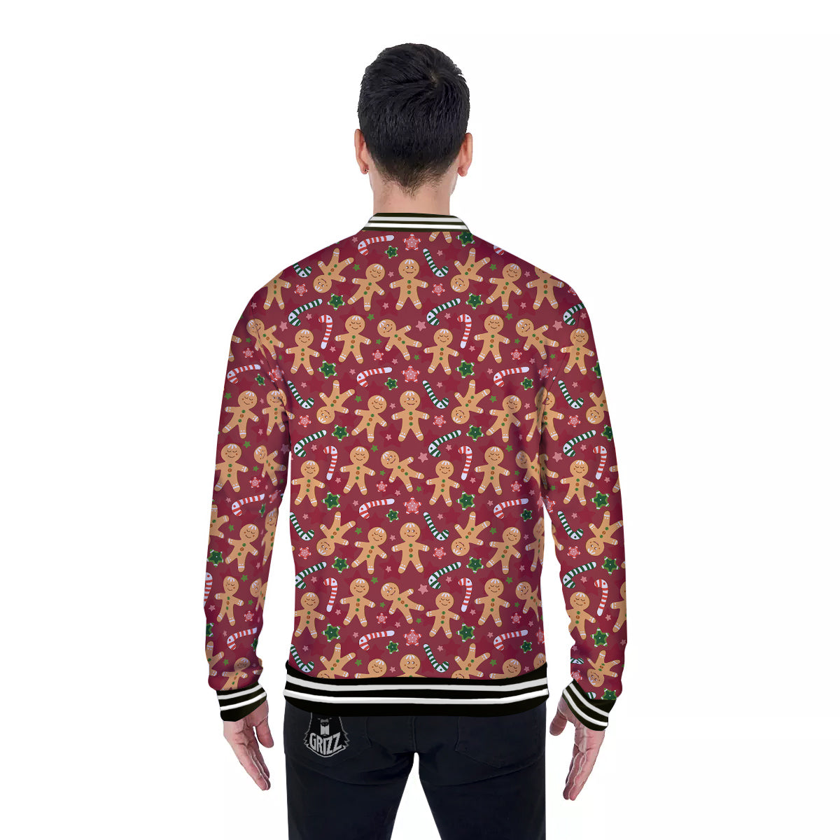 Gingerbread Man Cute Print Pattern Baseball Jacket-grizzshop