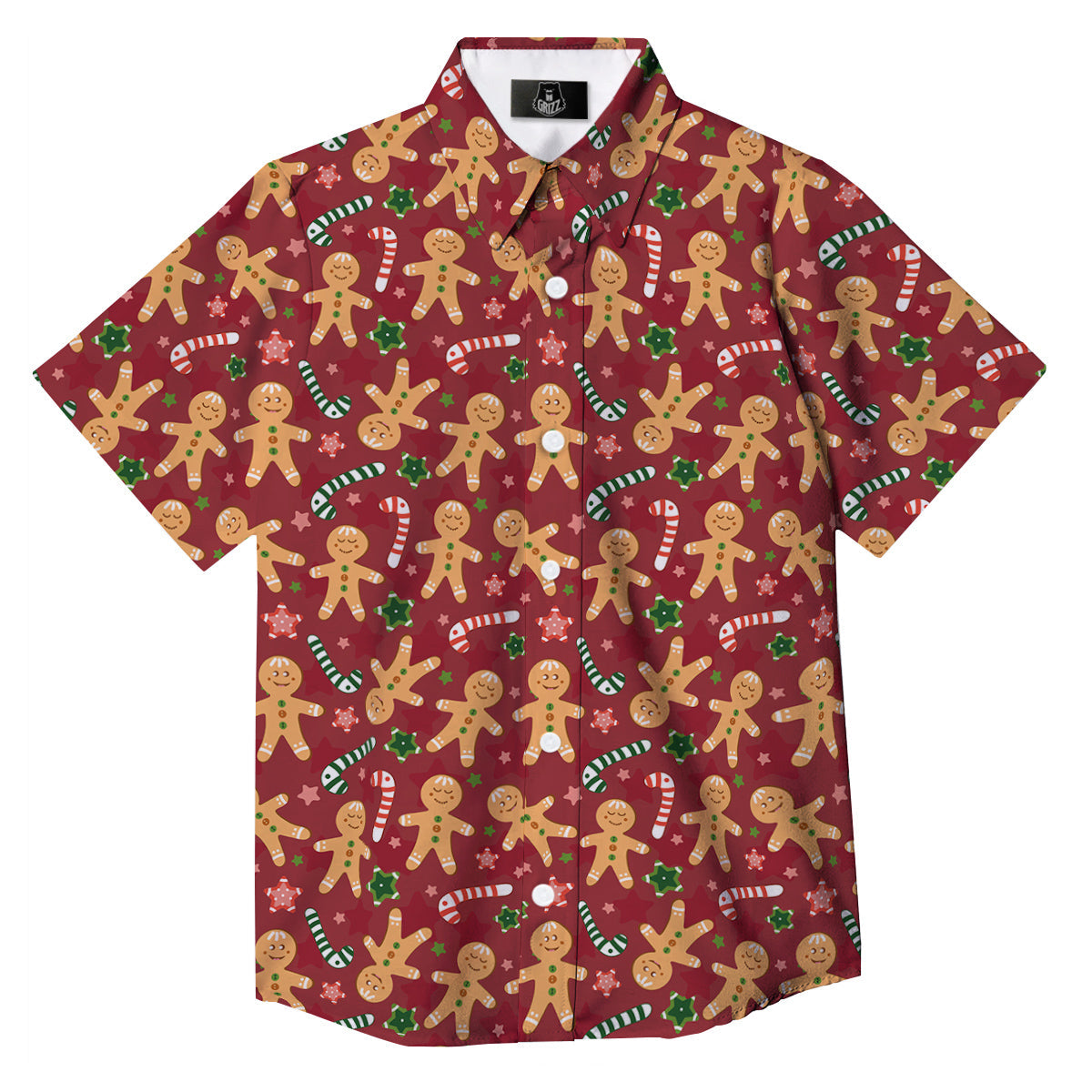 Gingerbread Man Cute Print Pattern Button Up Shirt-grizzshop