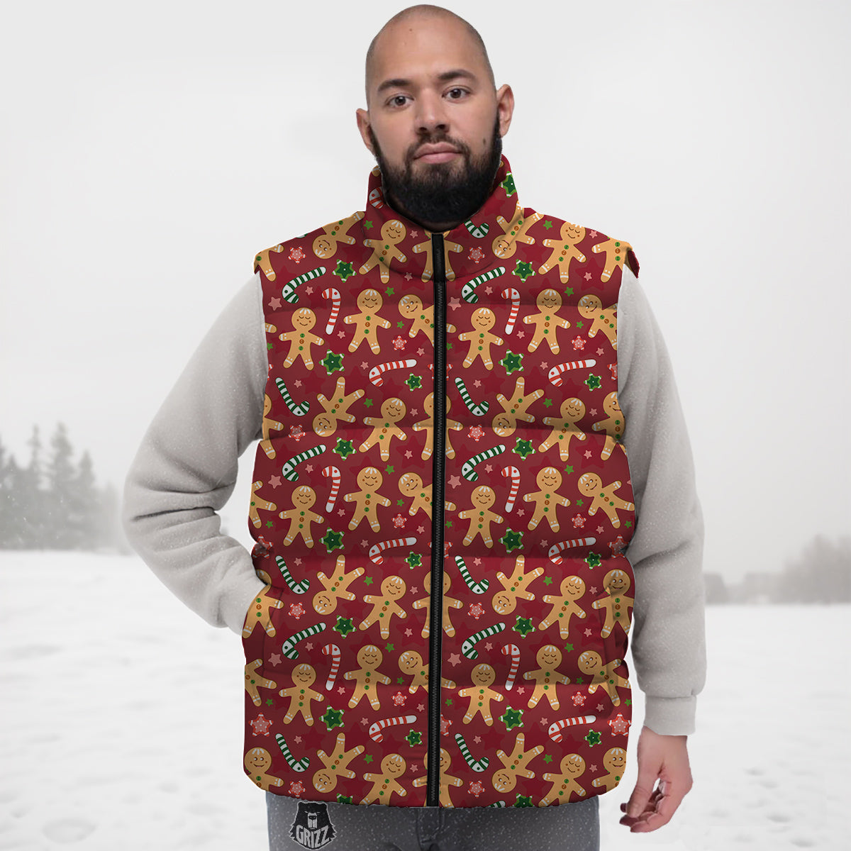 Gingerbread Man Cute Print Pattern Down Vest-grizzshop