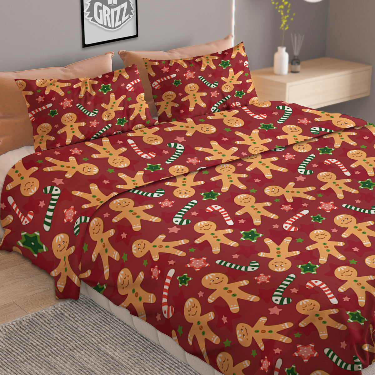 Gingerbread Man Cute Print Pattern Duvet Cover Bedding Set