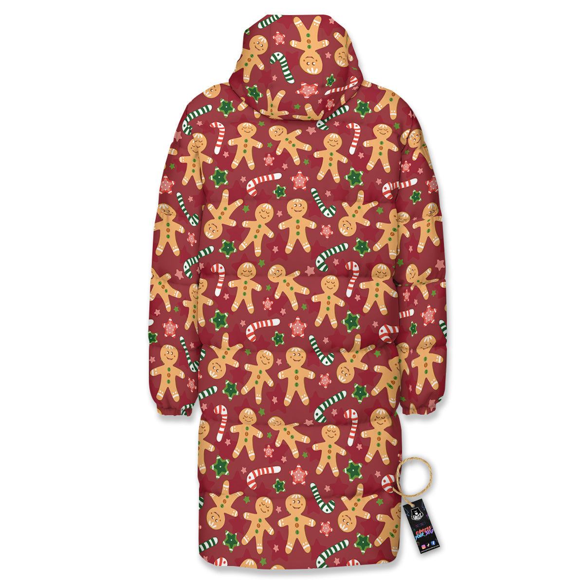 Gingerbread Man Cute Print Pattern Long Down Jacket-grizzshop