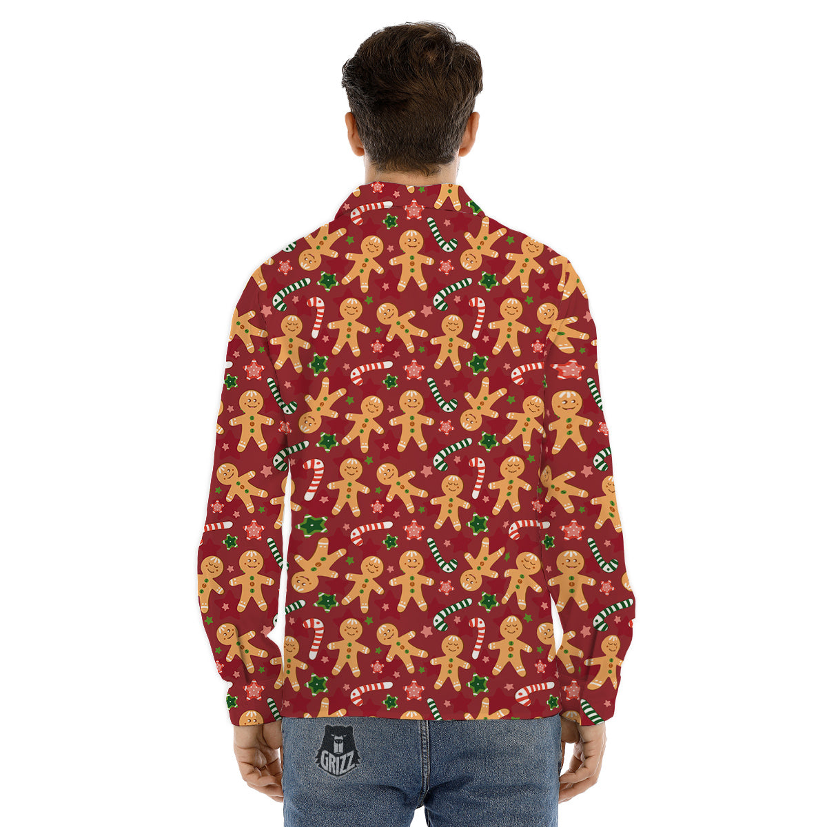 Gingerbread Man Cute Print Pattern Men's Dress Shirts-grizzshop