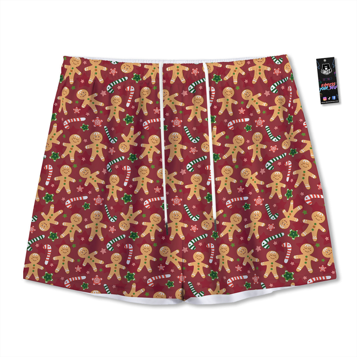 Gingerbread Man Cute Print Pattern Mesh Shorts-grizzshop