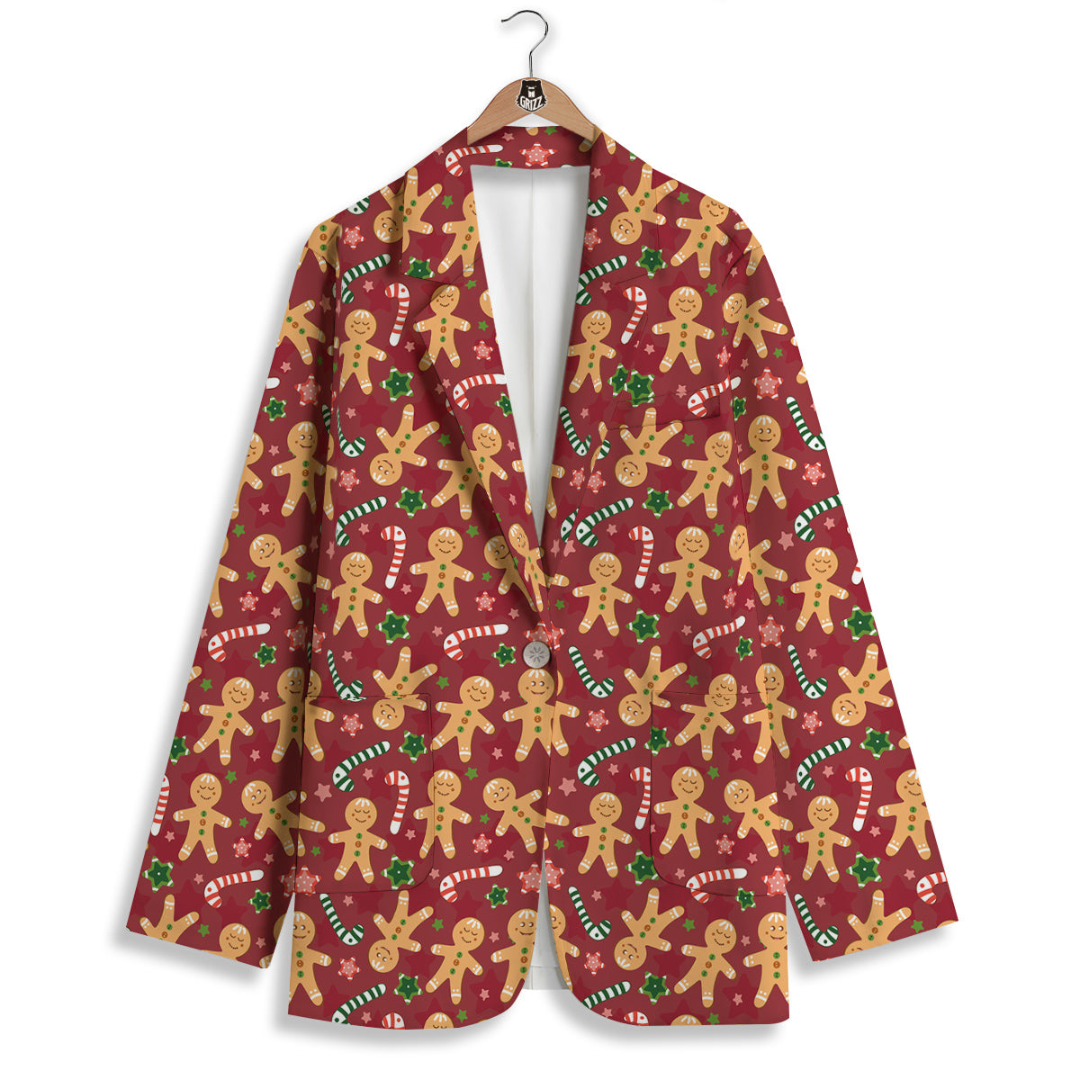 Gingerbread Man Cute Print Pattern Women's Blazer-grizzshop
