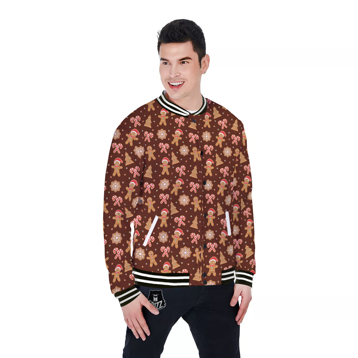 Gingerbread Man Print Pattern Baseball Jacket-grizzshop