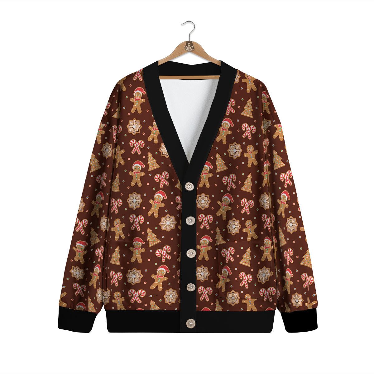 Gingerbread Man Print Pattern Cardigan-grizzshop