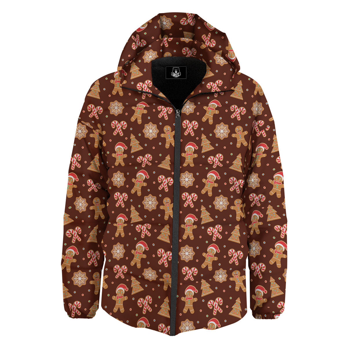 Gingerbread Man Print Pattern Down Jacket-grizzshop