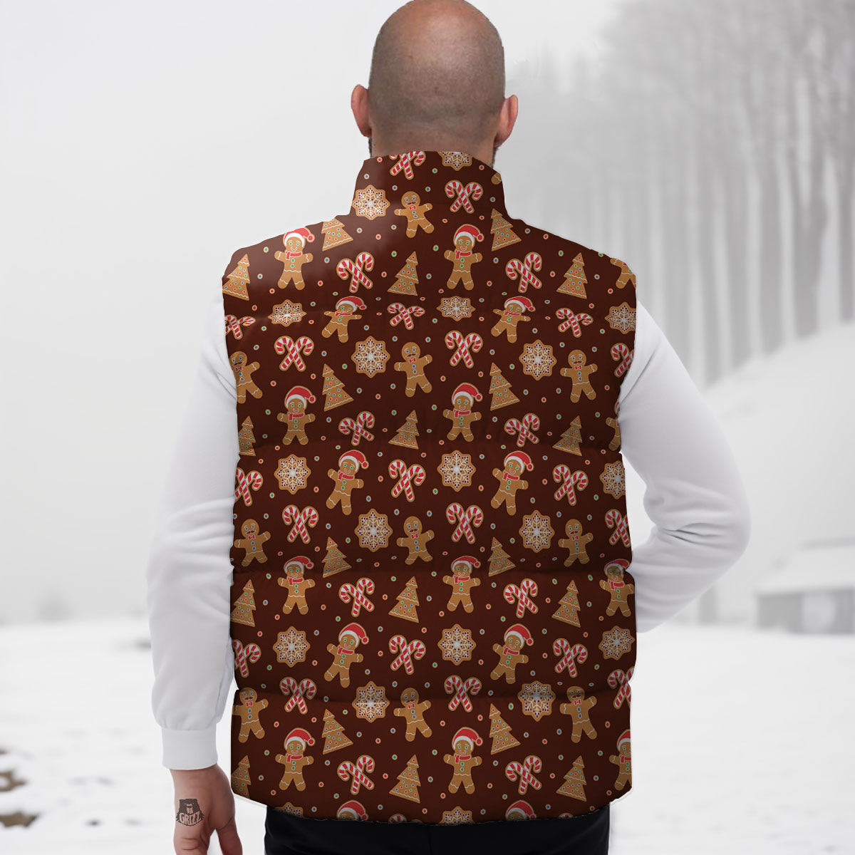 Gingerbread Man Print Pattern Down Vest