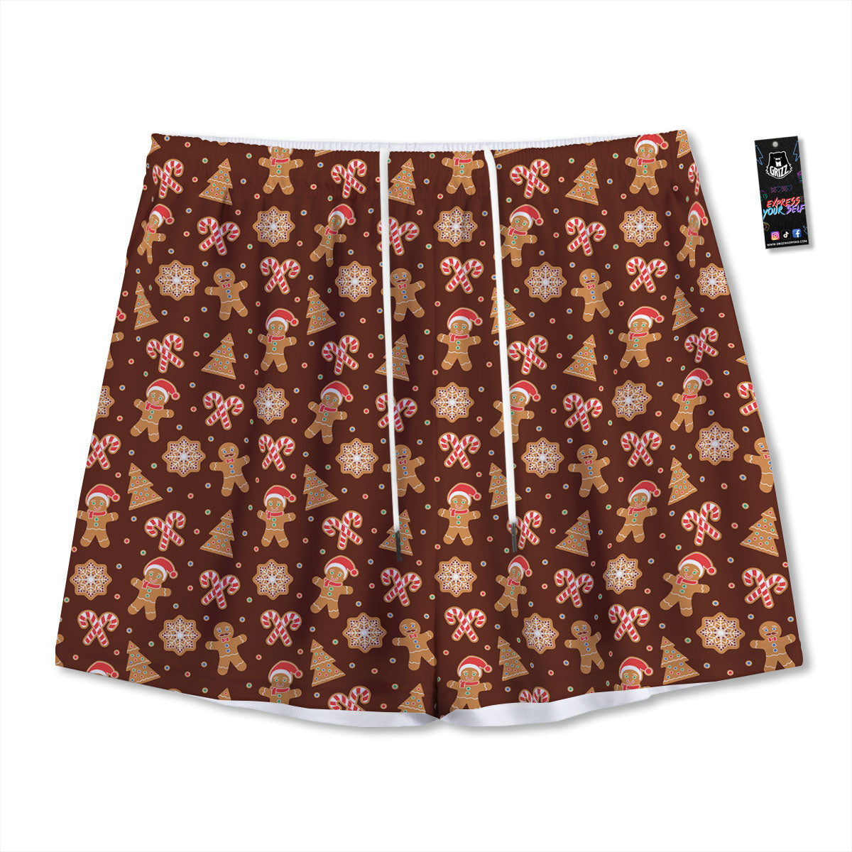Gingerbread Man Print Pattern Mesh Shorts-grizzshop