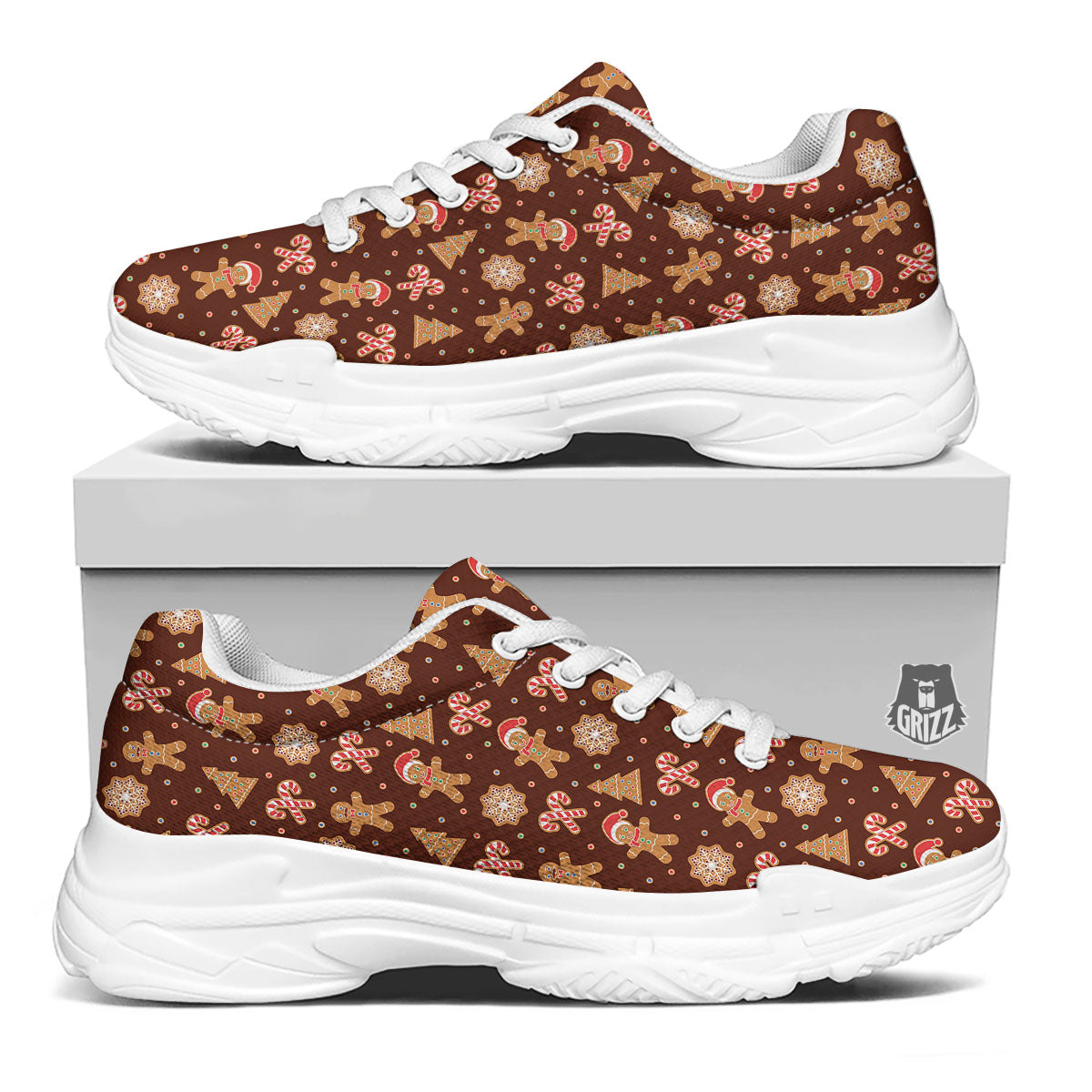 Gingerbread Man Print Pattern White Chunky Shoes-grizzshop