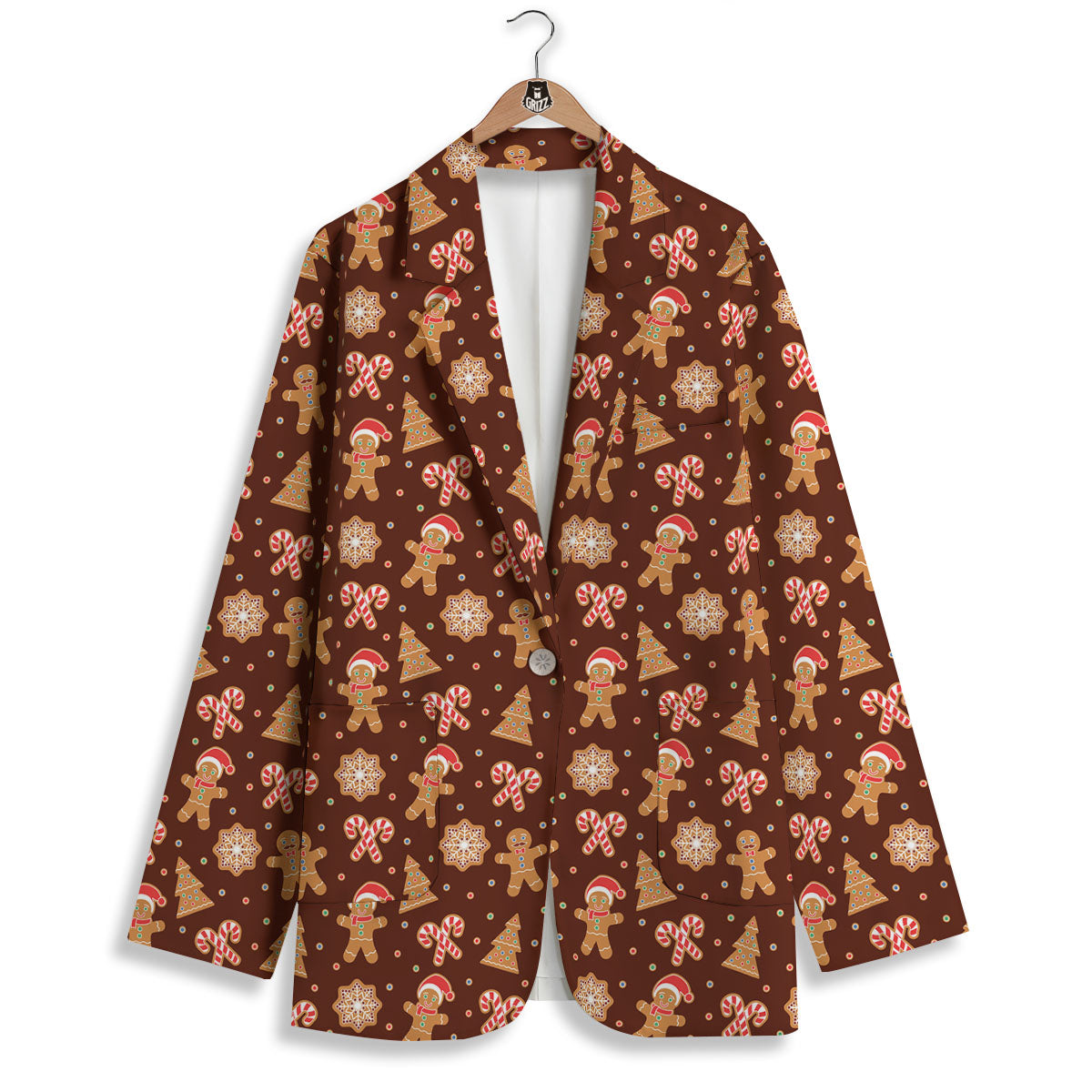 Gingerbread Man Print Pattern Women's Blazer-grizzshop