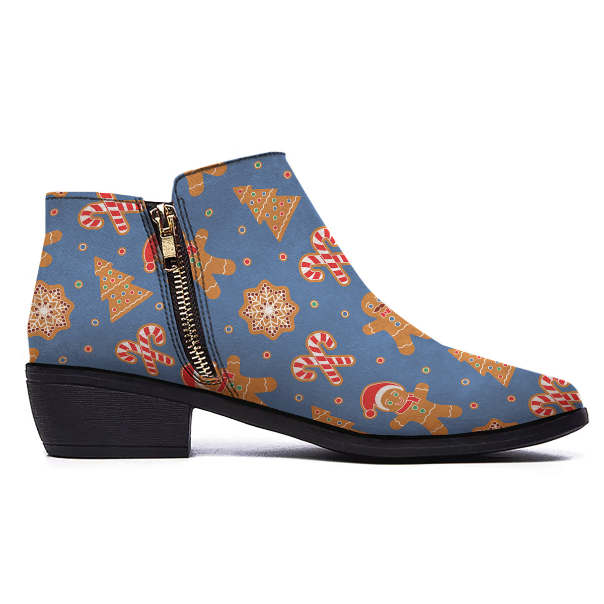 Gingerbread Man Xmas Print Pattern Ankle Boots-grizzshop