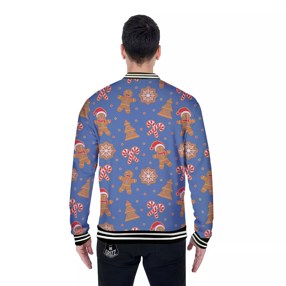 Gingerbread Man Xmas Print Pattern Baseball Jacket-grizzshop