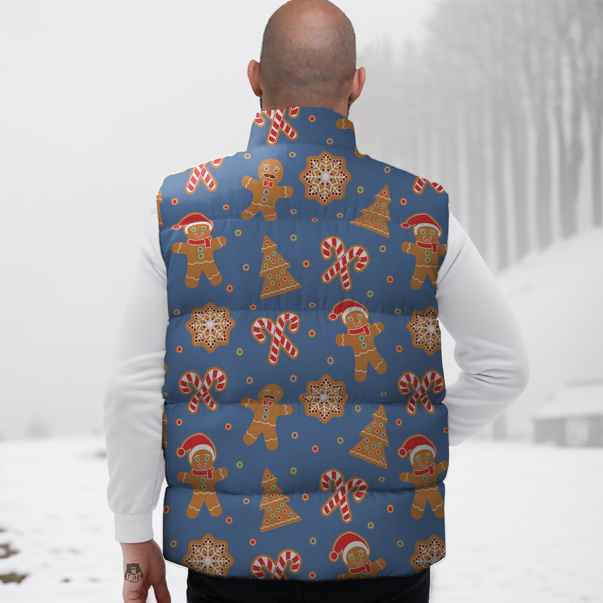 Gingerbread Man Xmas Print Pattern Down Vest