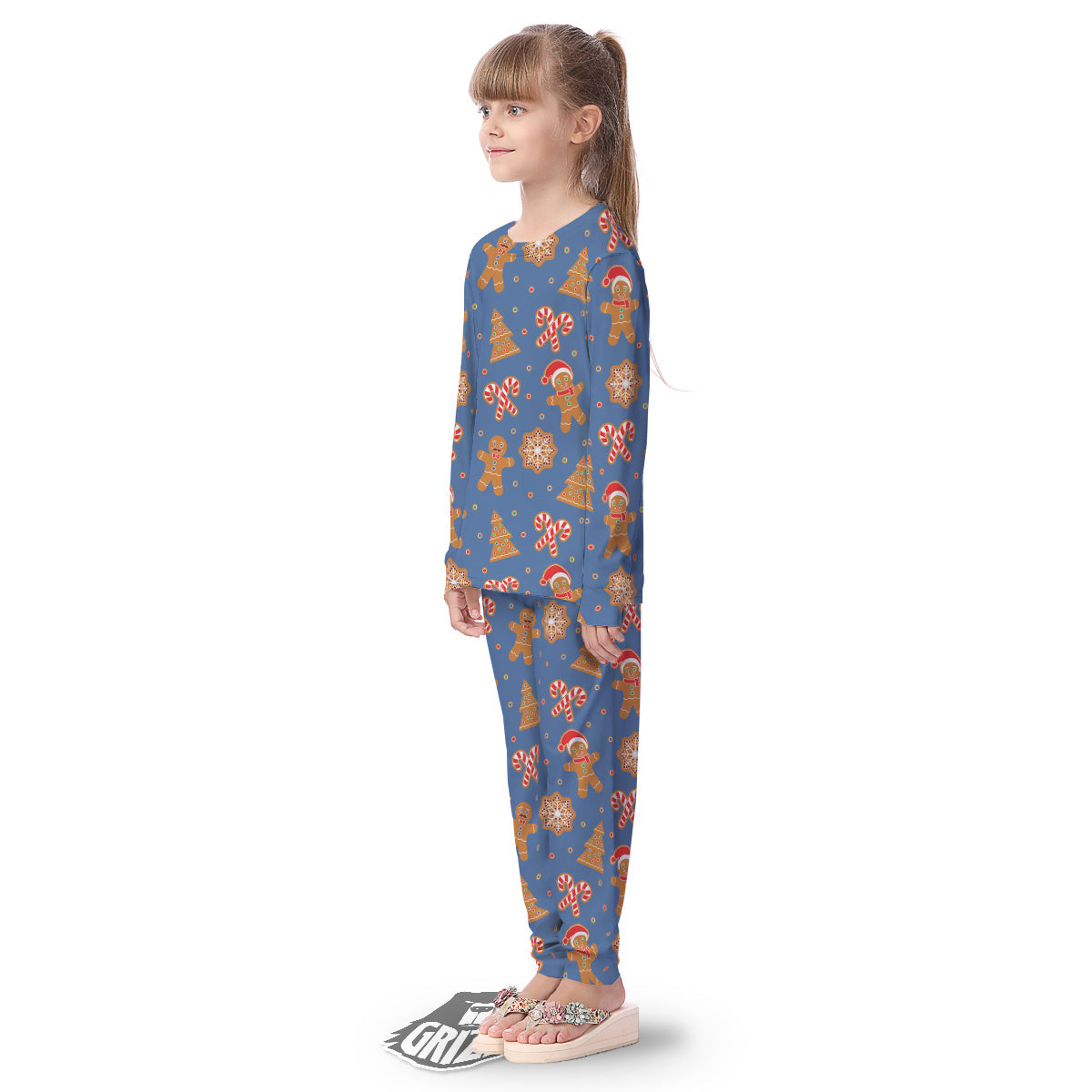 Gingerbread Man Xmas Print Pattern Kid's Pajamas-grizzshop