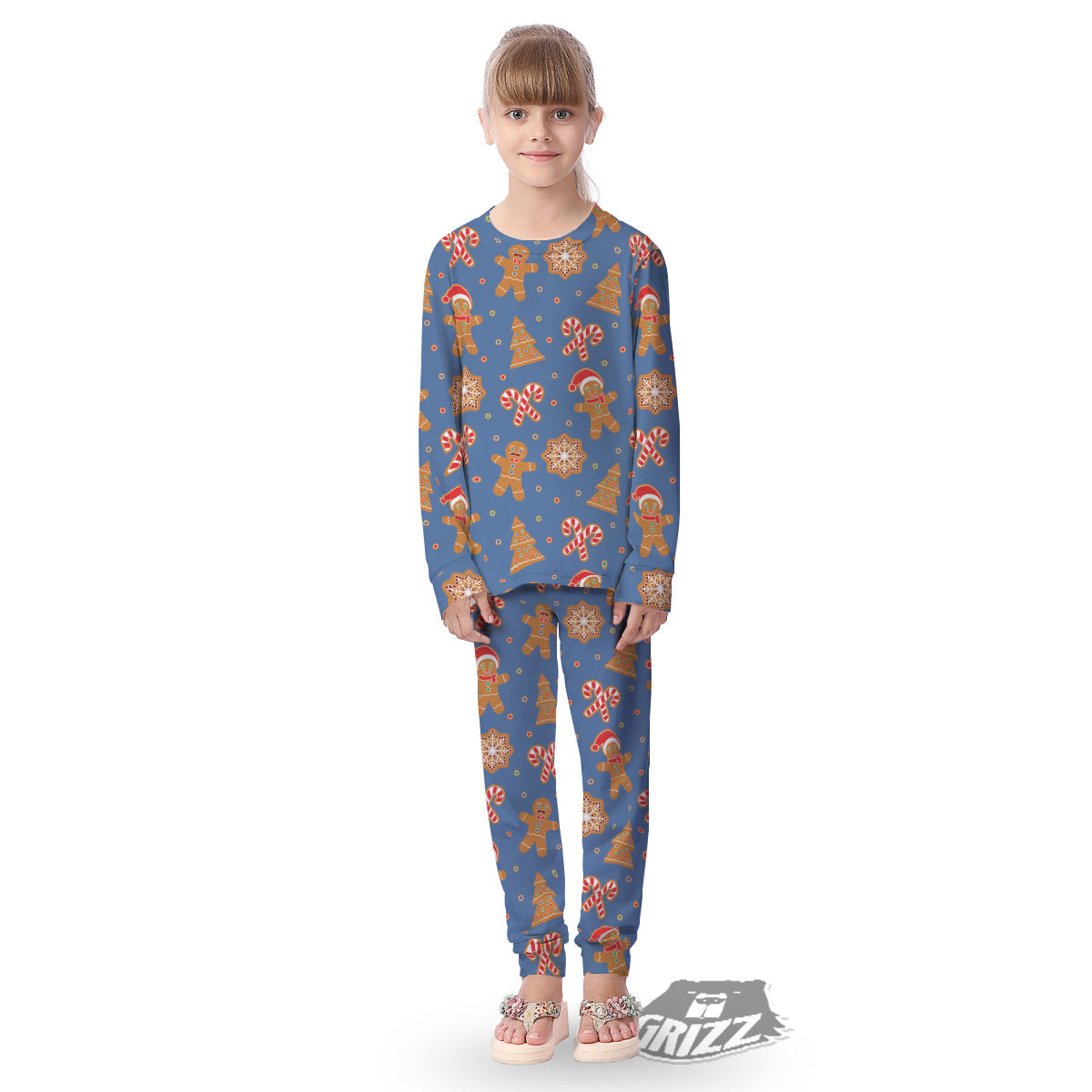 Gingerbread Man Xmas Print Pattern Kid's Pajamas-grizzshop