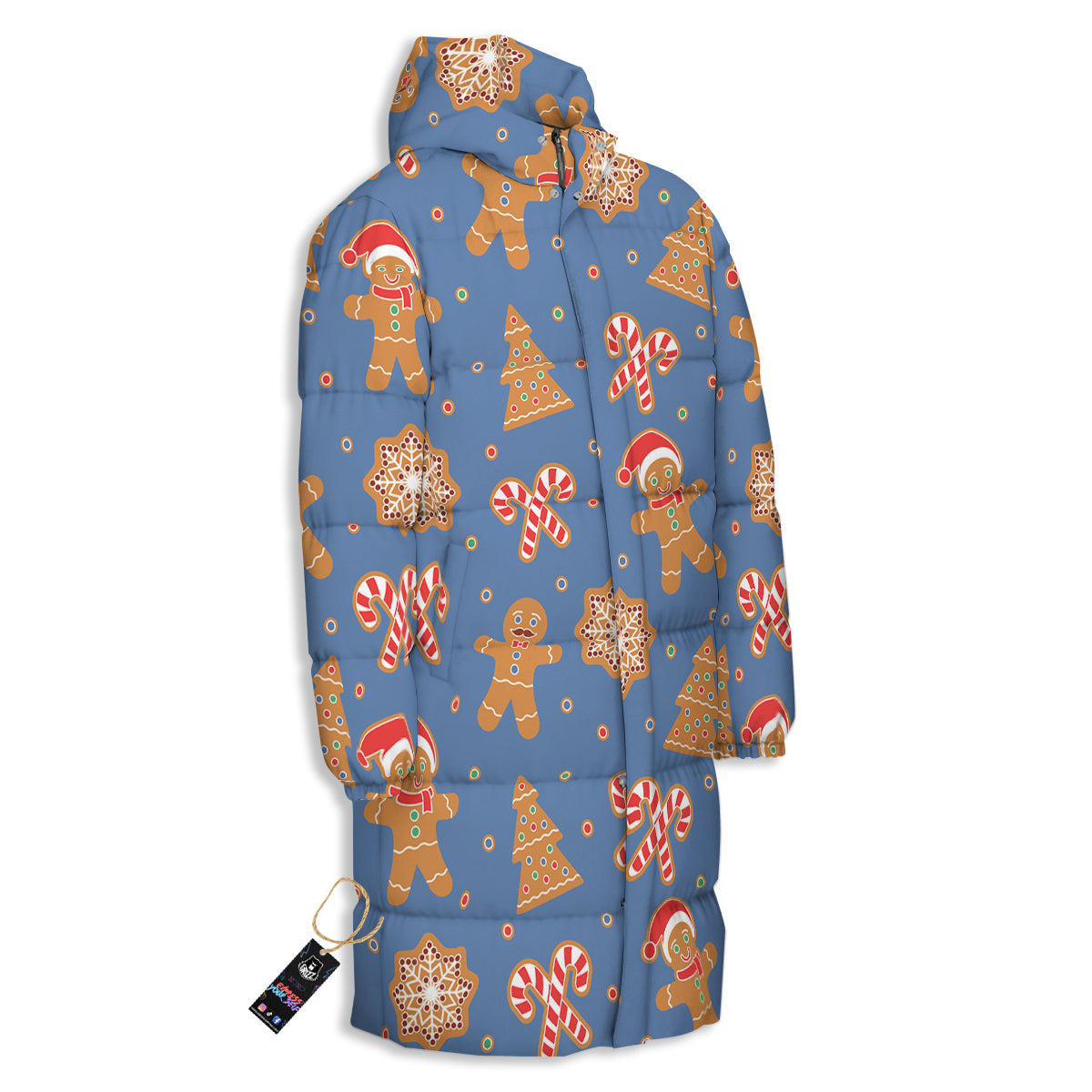 Gingerbread Man Xmas Print Pattern Long Down Jacket-grizzshop