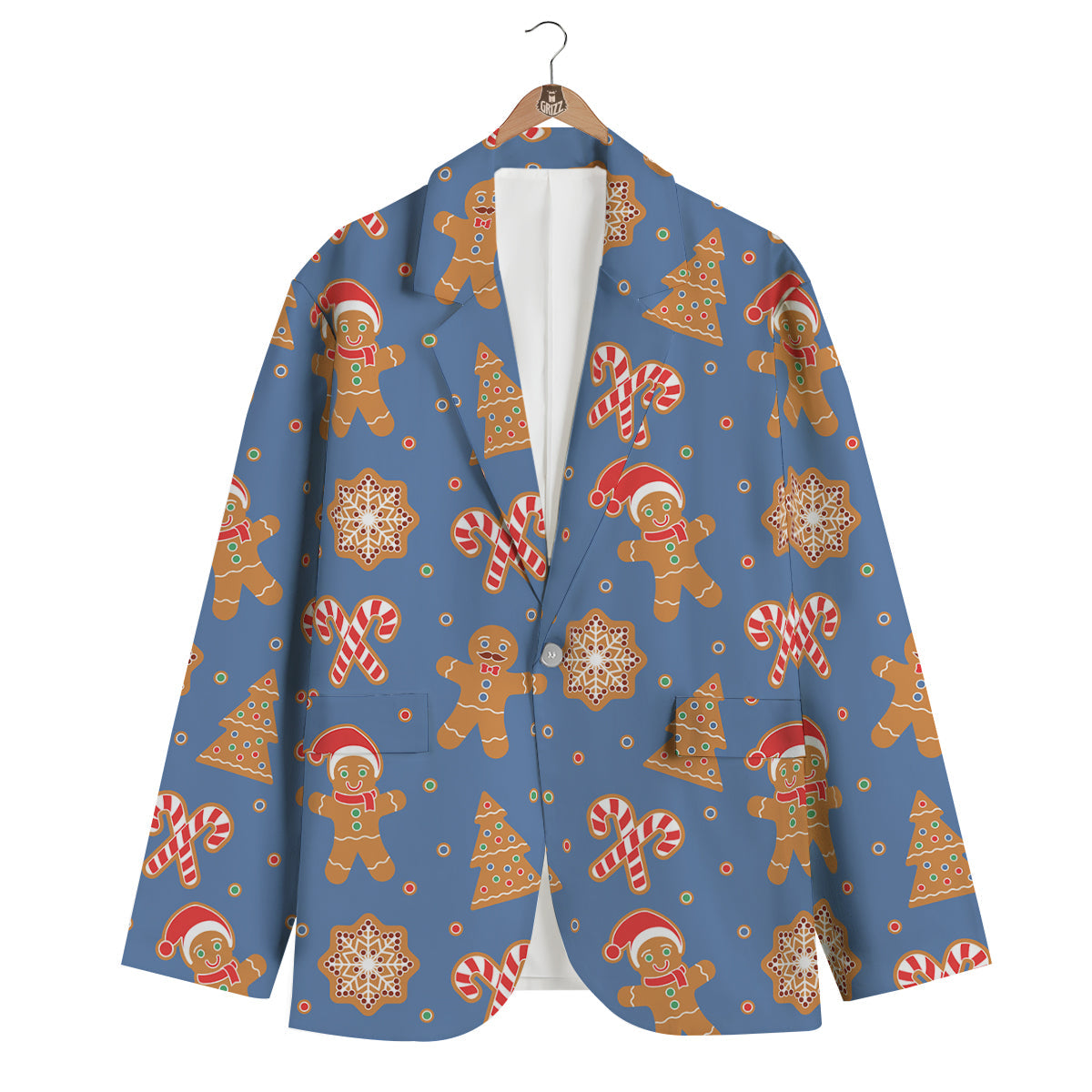 Gingerbread Man Xmas Print Pattern Men's Blazer-grizzshop