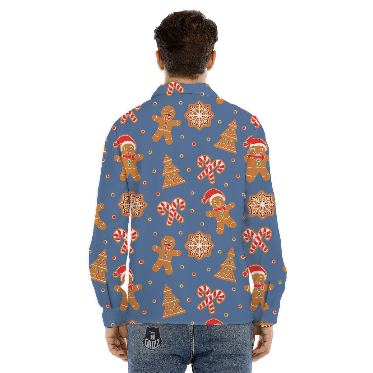 Gingerbread Man Xmas Print Pattern Men's Dress Shirts-grizzshop