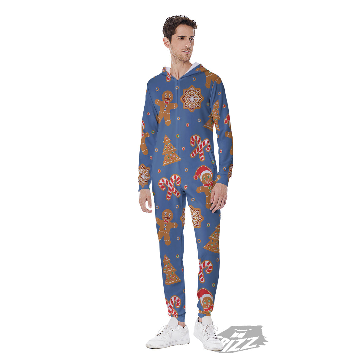 Gingerbread Man Xmas Print Pattern Men's Jumpsuit-grizzshop