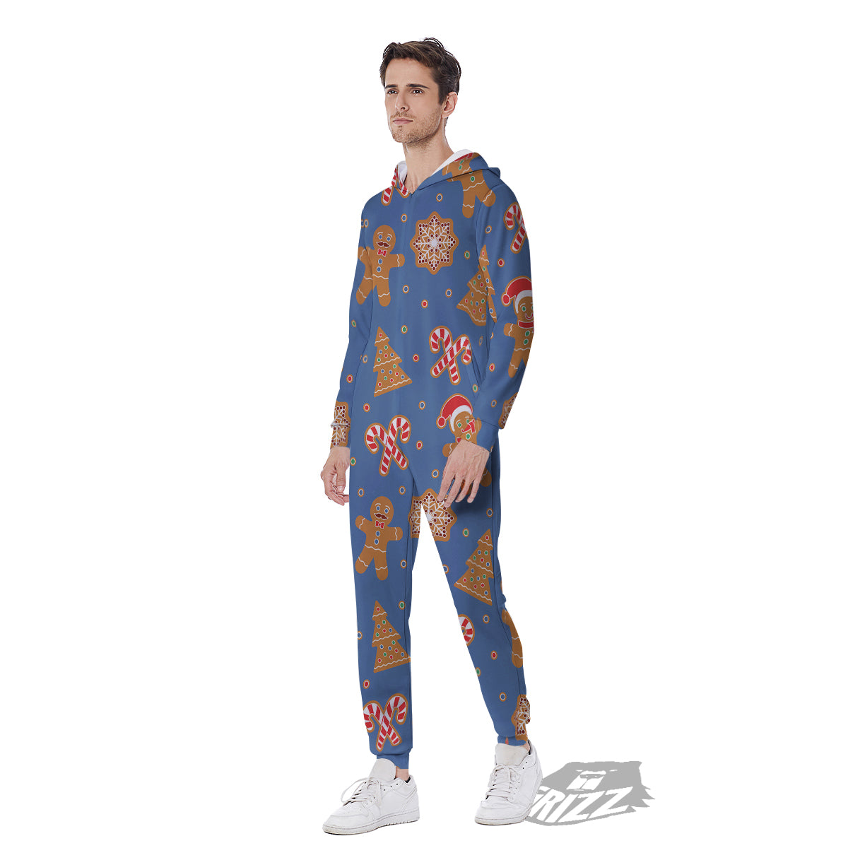 Gingerbread Man Xmas Print Pattern Men's Jumpsuit-grizzshop