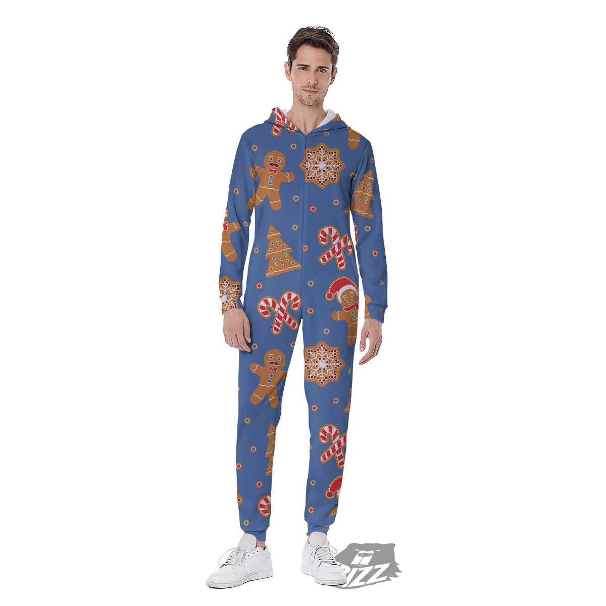Gingerbread Man Xmas Print Pattern Men's Jumpsuit-grizzshop