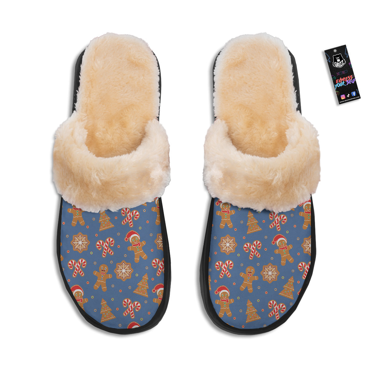Gingerbread Man Xmas Print Pattern Slippers-grizzshop