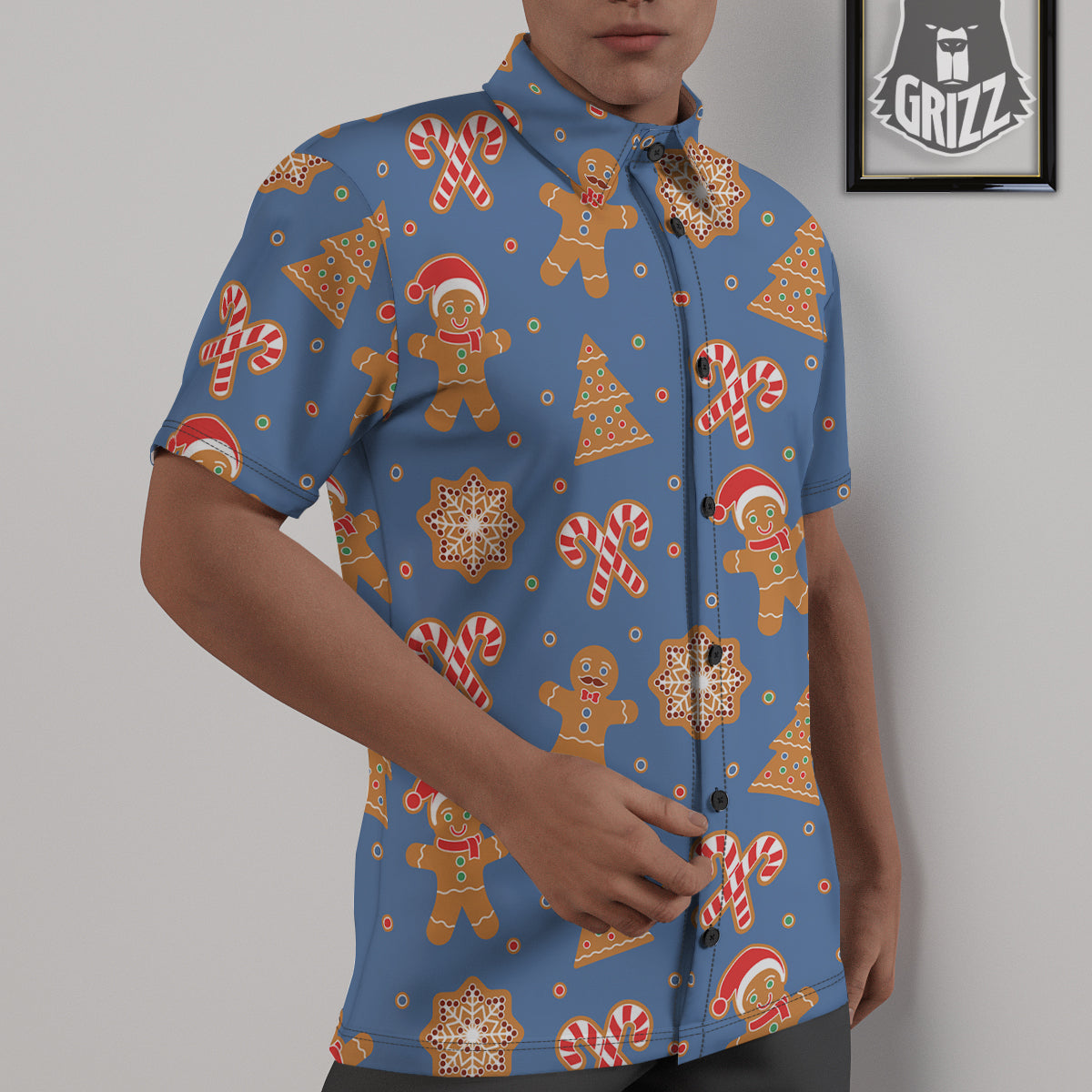 Gingerbread Man Xmas Print Pattern Untucked Shirts-grizzshop