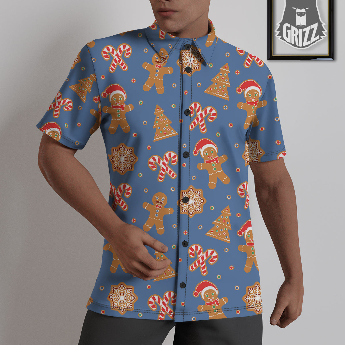 Gingerbread Man Xmas Print Pattern Untucked Shirts-grizzshop