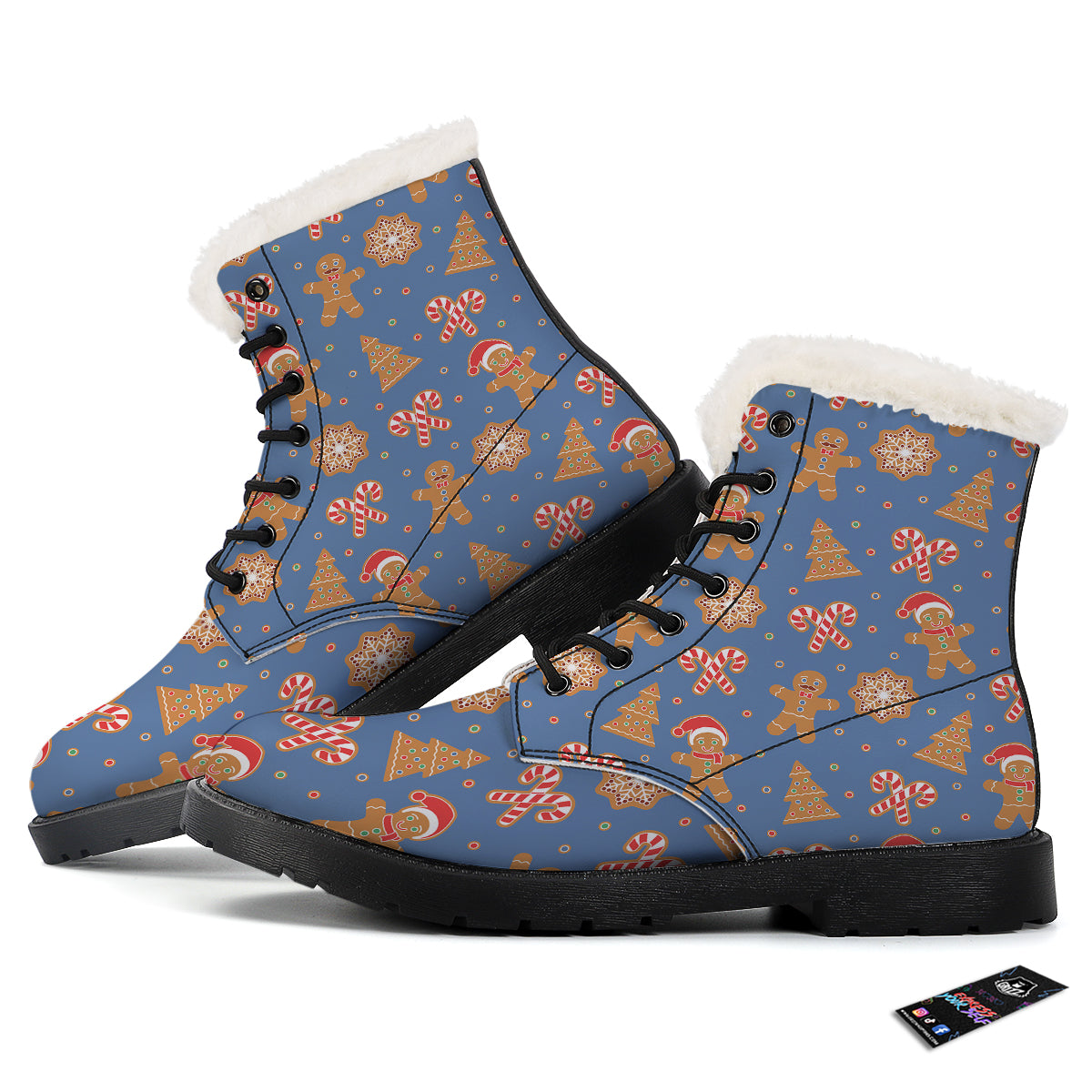 Gingerbread Man Xmas Print Pattern Winter Boots-grizzshop