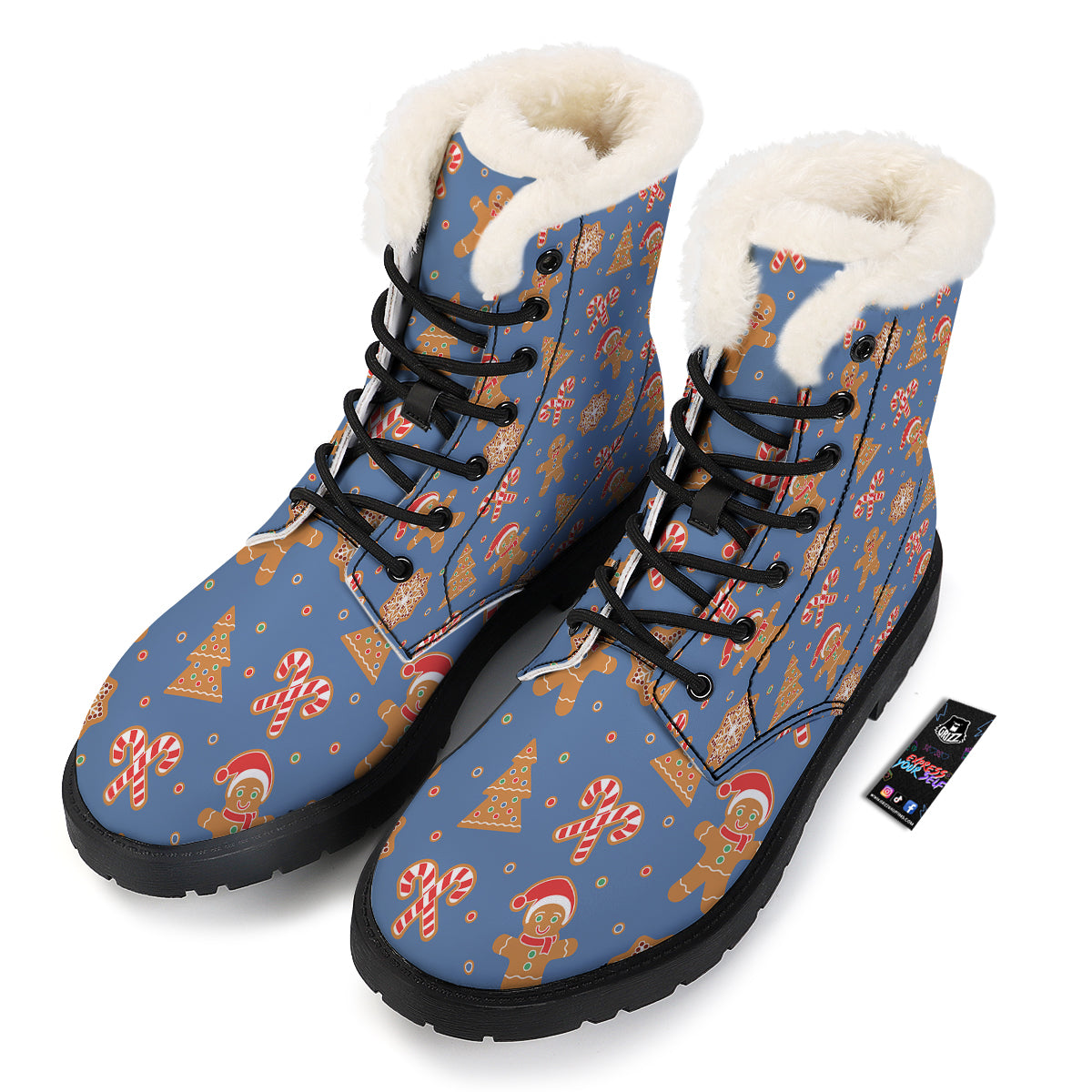 Gingerbread Man Xmas Print Pattern Winter Boots-grizzshop