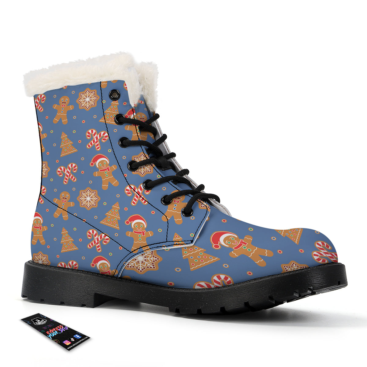 Gingerbread Man Xmas Print Pattern Winter Boots-grizzshop