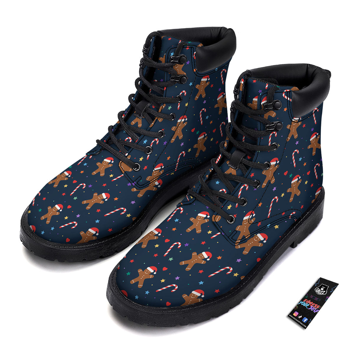 Gingerbread Xmas Print Pattern Boots-grizzshop