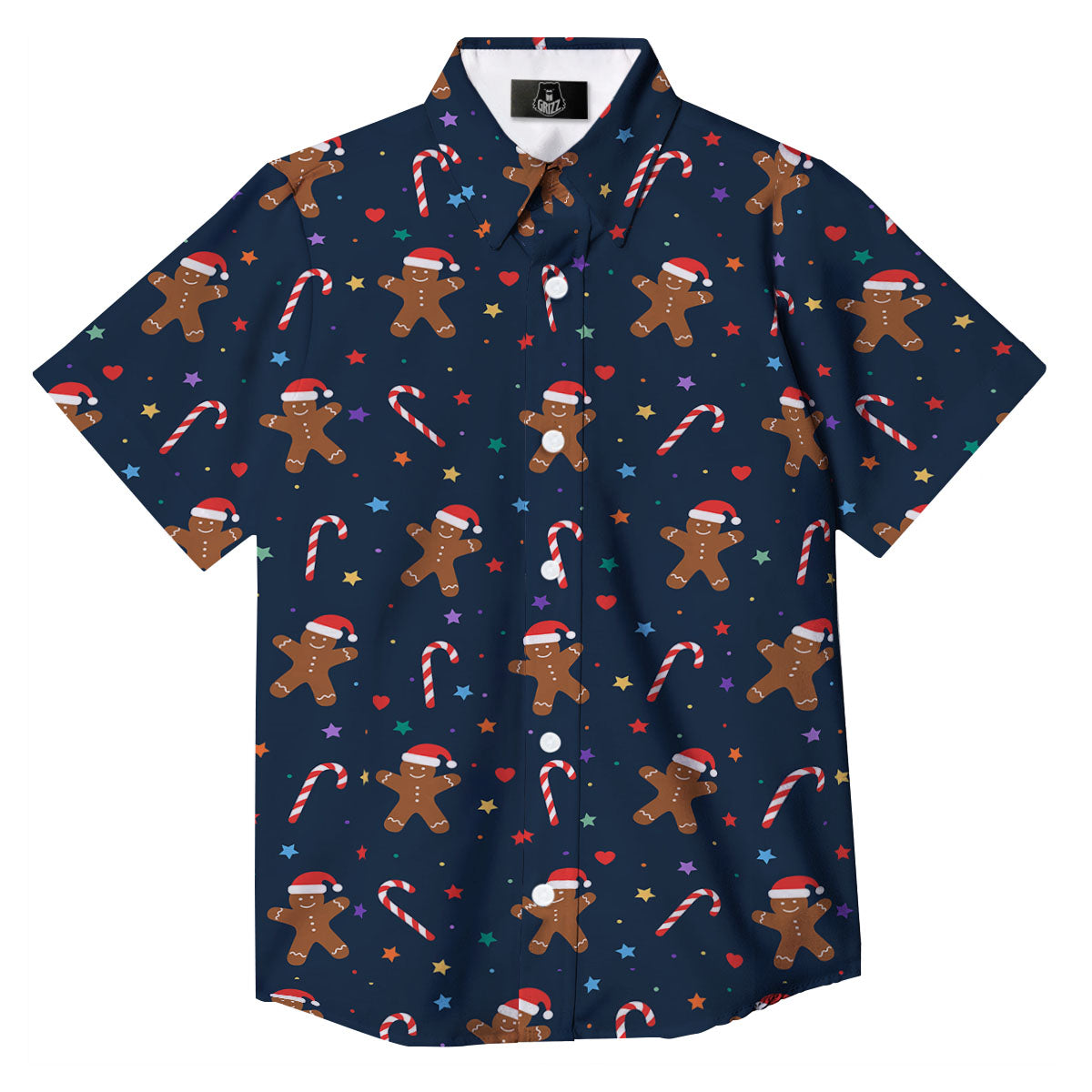 Gingerbread Xmas Print Pattern Button Up Shirt-grizzshop