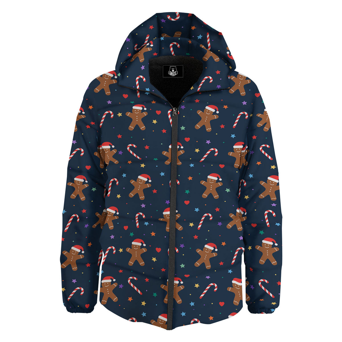 Gingerbread Xmas Print Pattern Down Jacket-grizzshop