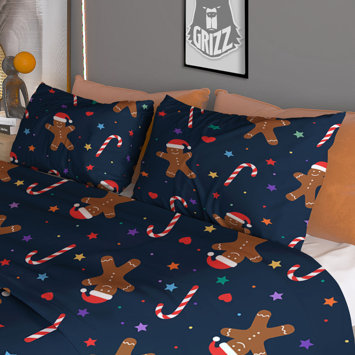 Gingerbread Xmas Print Pattern Duvet Cover Bedding Set