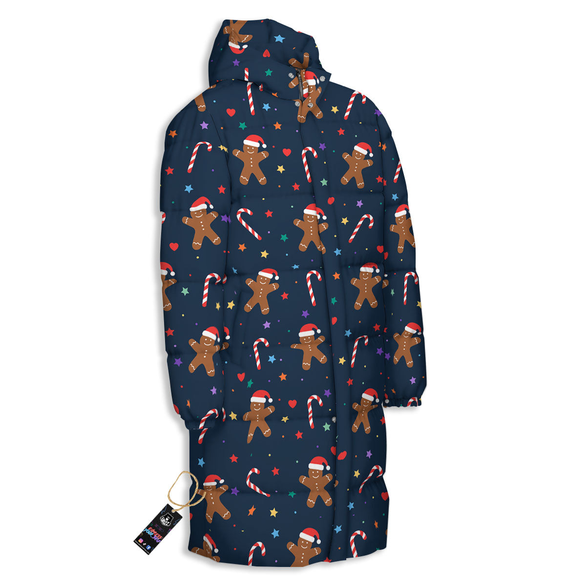 Gingerbread Xmas Print Pattern Long Down Jacket-grizzshop