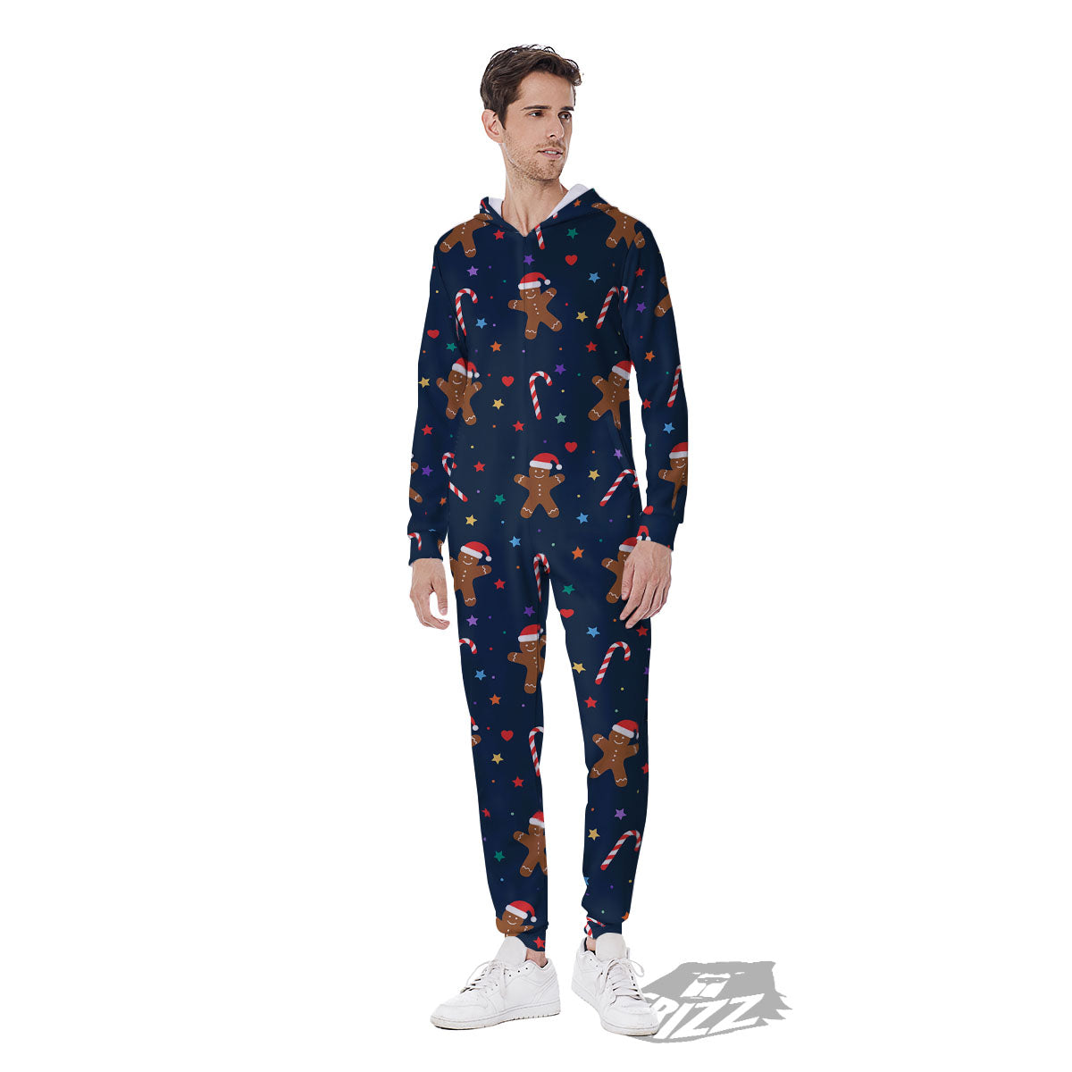Gingerbread Xmas Print Pattern Men's Jumpsuit-grizzshop