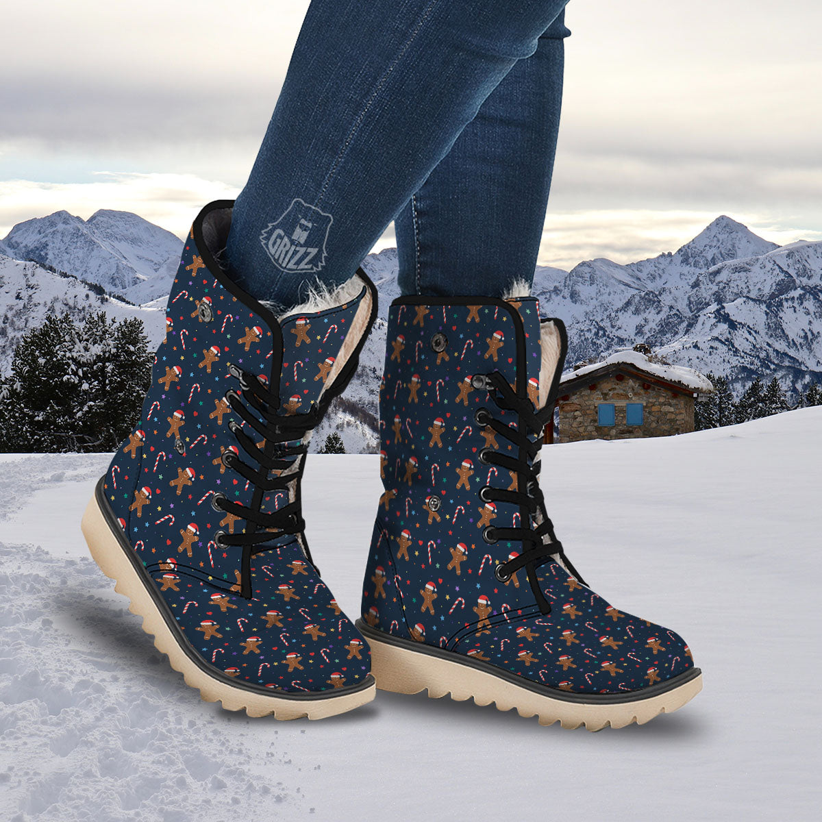 Gingerbread Xmas Print Pattern Snow Boots-grizzshop