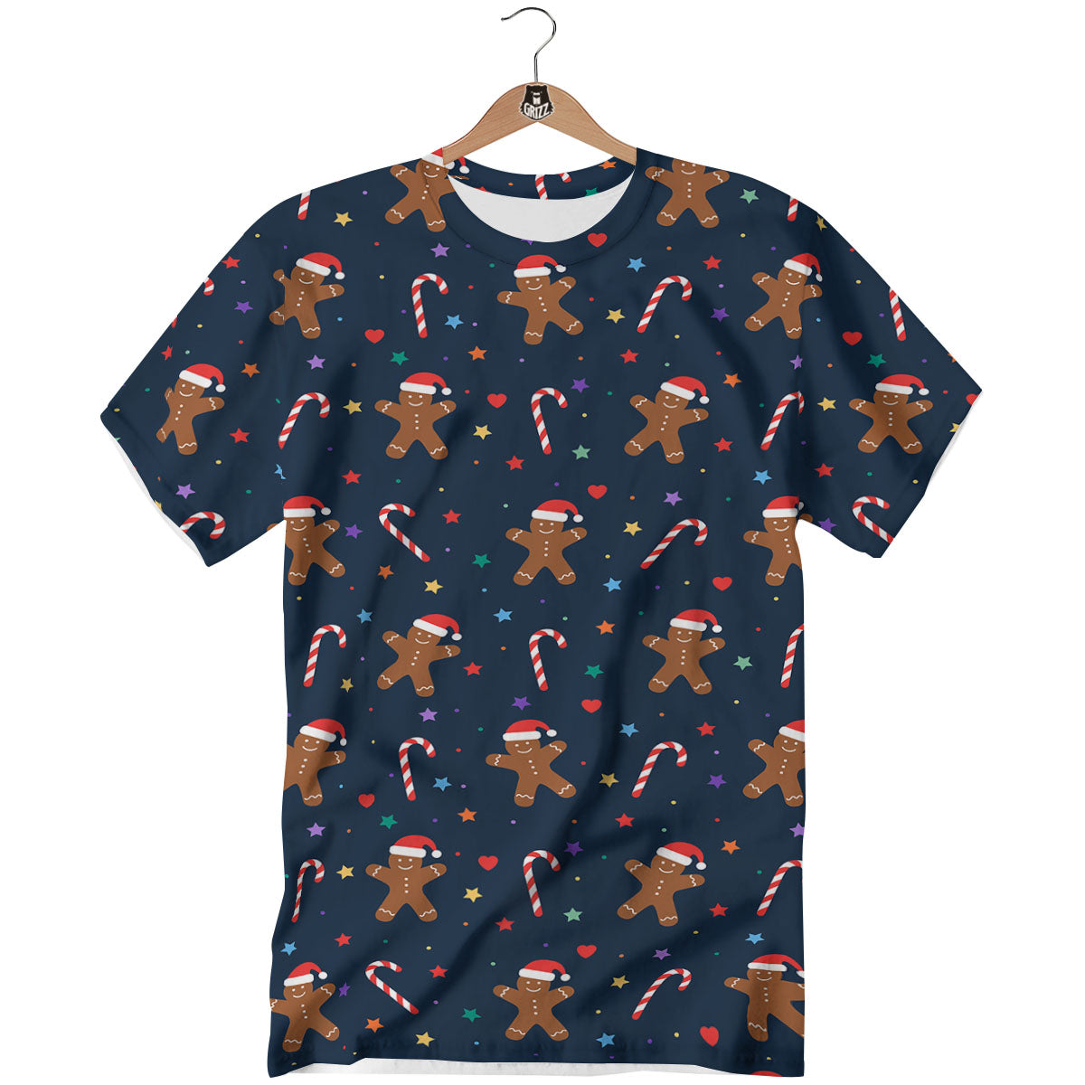 Gingerbread Xmas Print Pattern T-Shirt-grizzshop