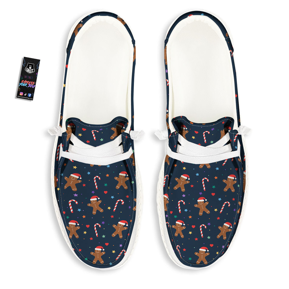 Gingerbread Xmas Print Pattern White Loafers-grizzshop