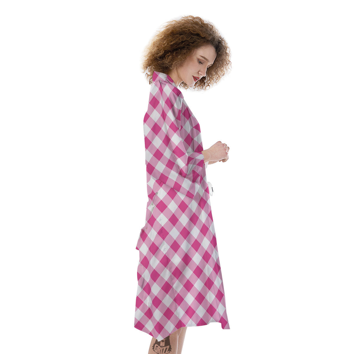 Gingham Black And Pink Magenta Print Kimono-grizzshop