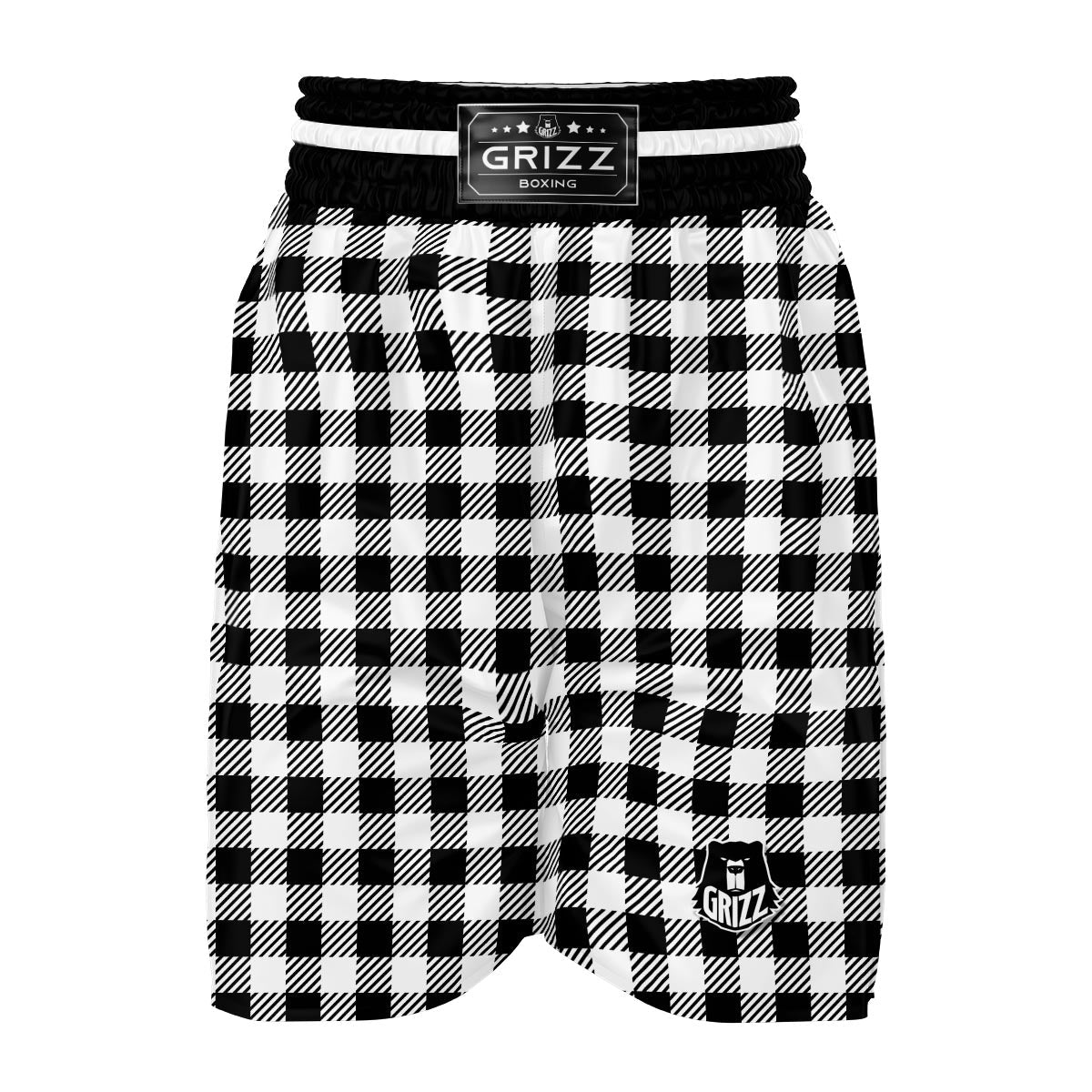 Gingham Black Pattern Print Boxing Shorts-grizzshop