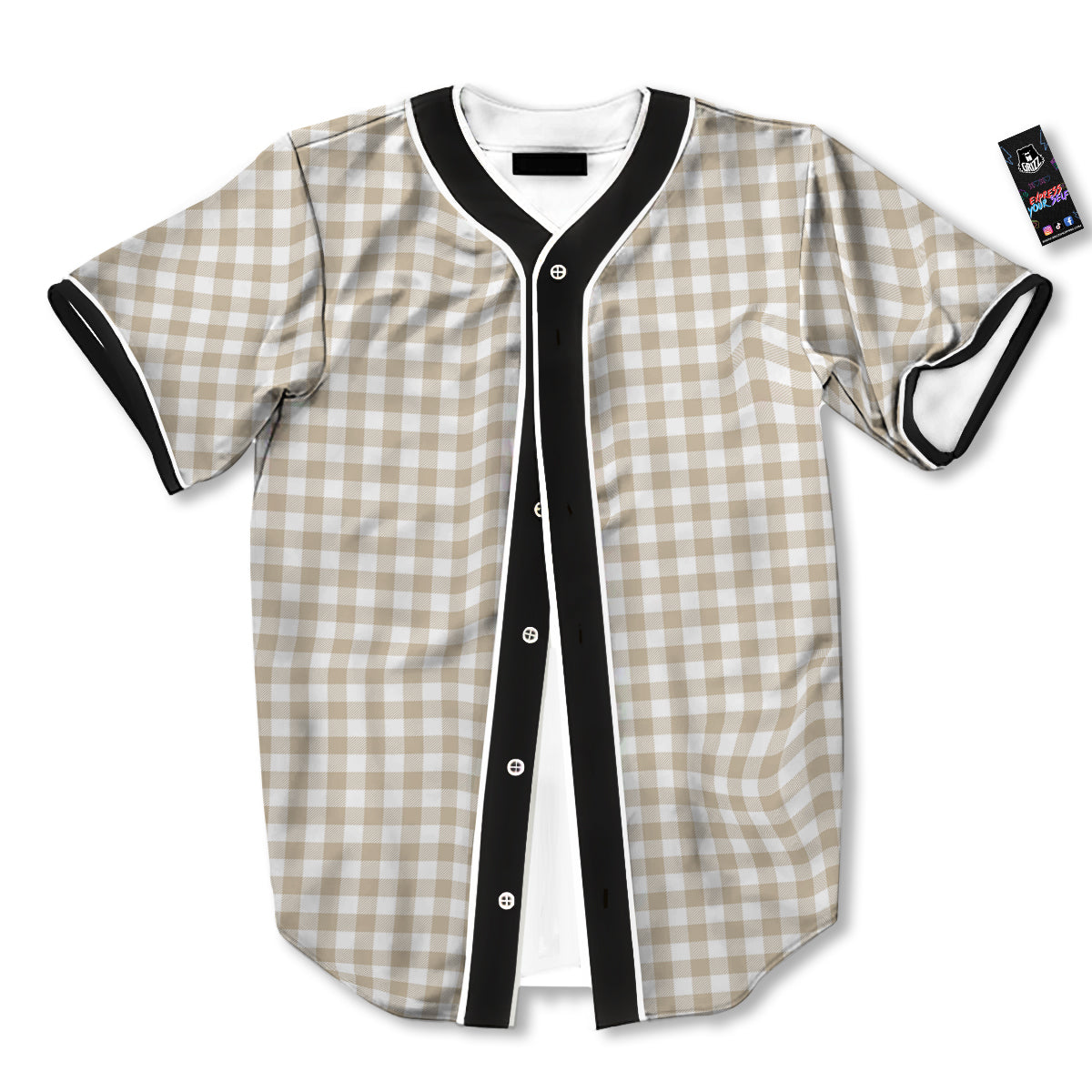 Gingham White And Beige Print Pattern Baseball Jersey-grizzshop