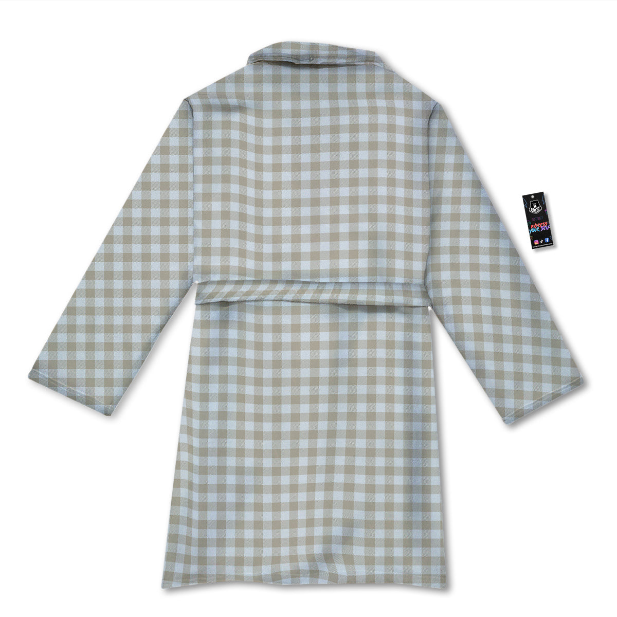 Gingham White And Beige Print Pattern Bathrobe-grizzshop